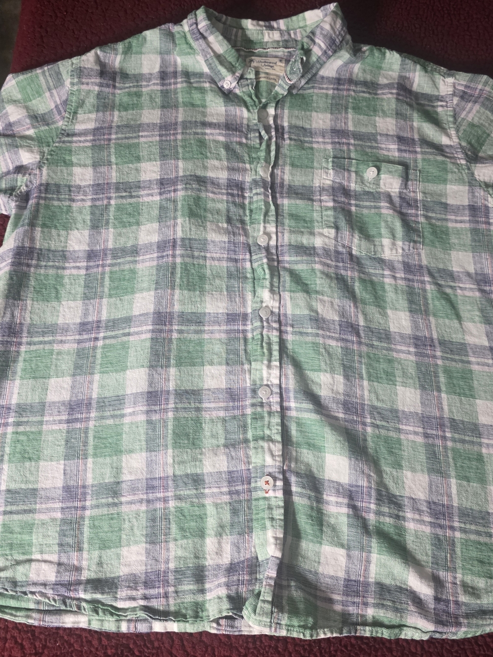 Summertime Weatherproof Vintage Men's Linen Plaid Button-Down, Green Blue, 2XL